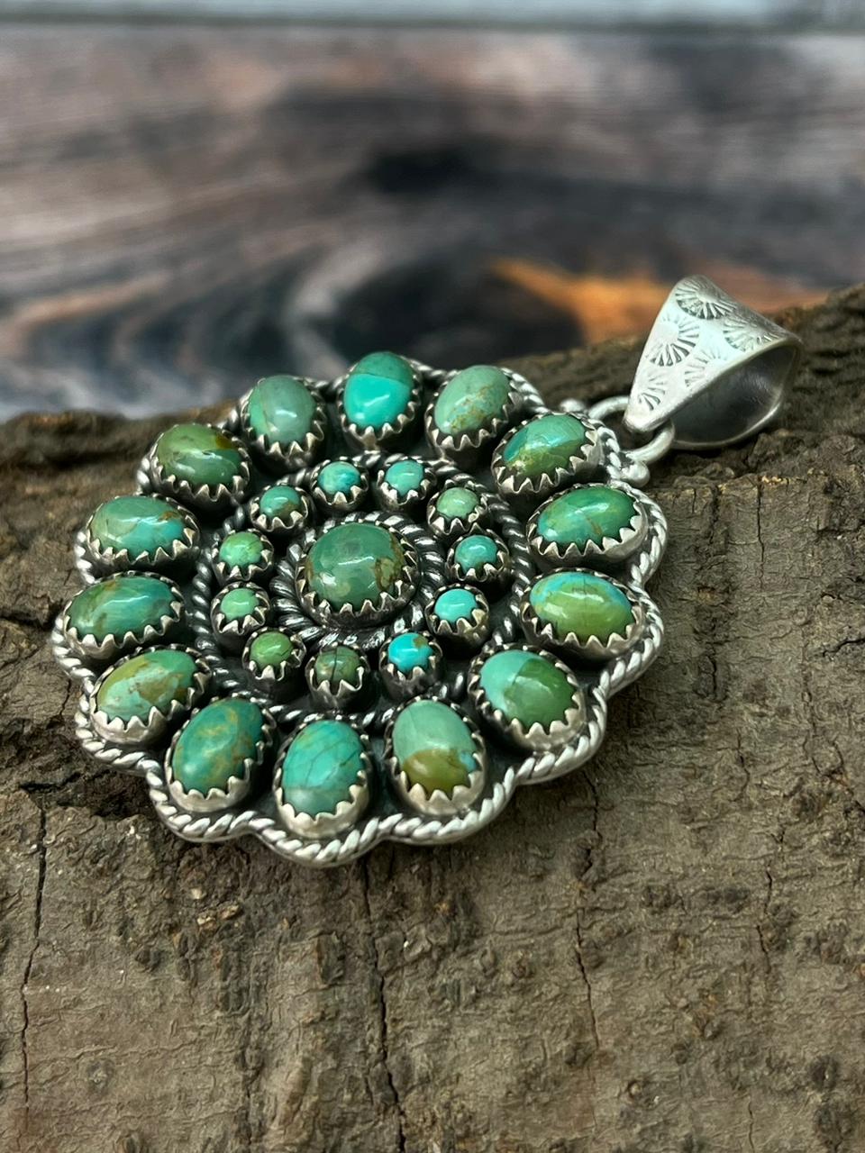 Handmade Sterling Silver Kingman Turquoise Pendant "Signed Nizhoni"