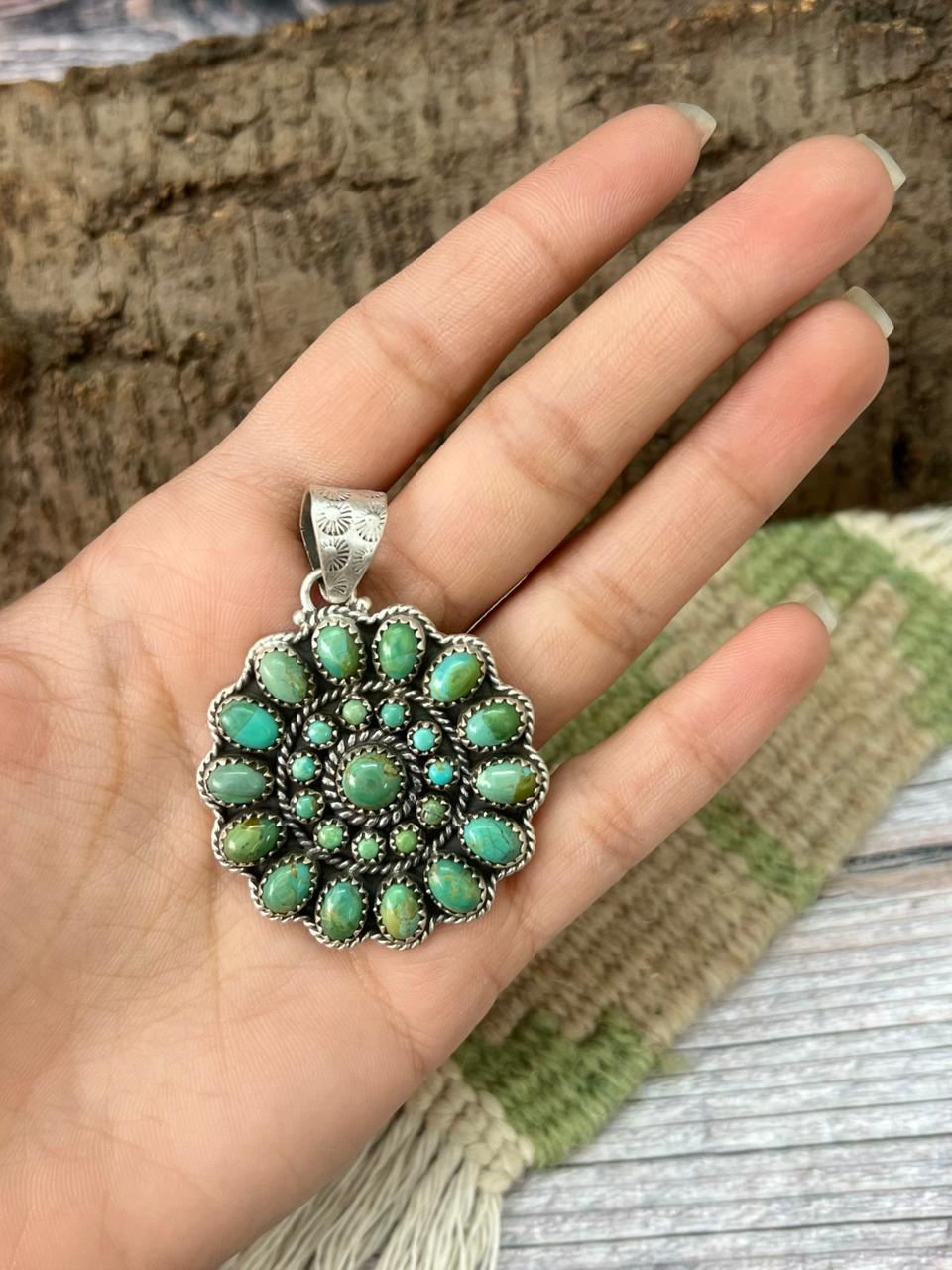Handmade Sterling Silver Kingman Turquoise Pendant "Signed Nizhoni"