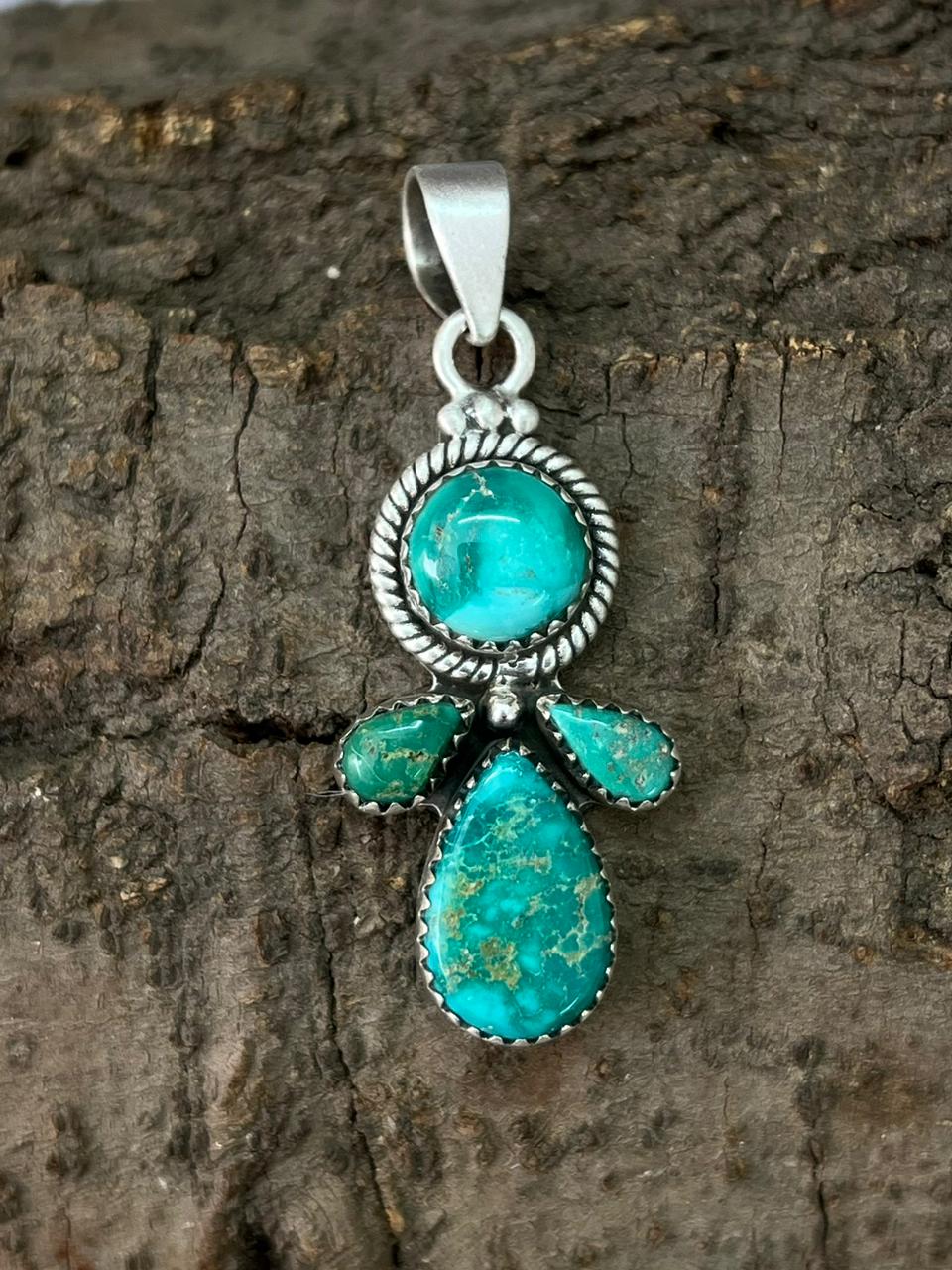 Handmade Sterling Silver Kingman Turquoise Pendant "Signed Nizhoni"