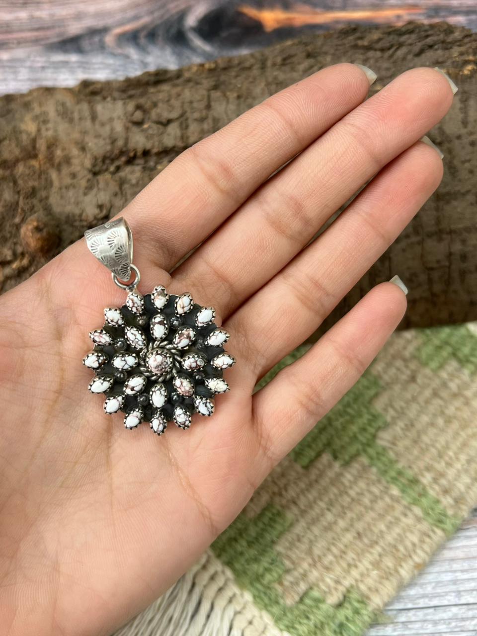 Handmade Sterling Silver Wildhorse Magnesite Pendant "Signed Nizhoni"