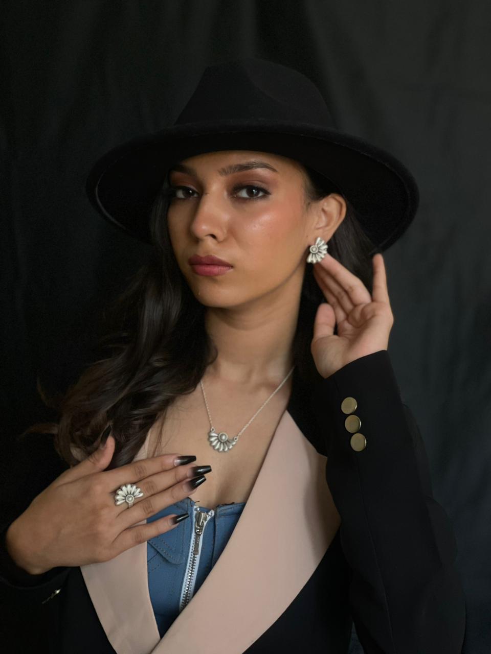 Handmade Sterling Silver Necklace Ring Earrings Set "Signed Nizhoni"