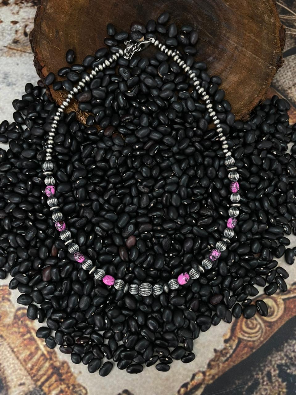 Handmade Sterling Silver Beaded Cherry Blossom Necklace "Signed Nizhoni" (LL9)