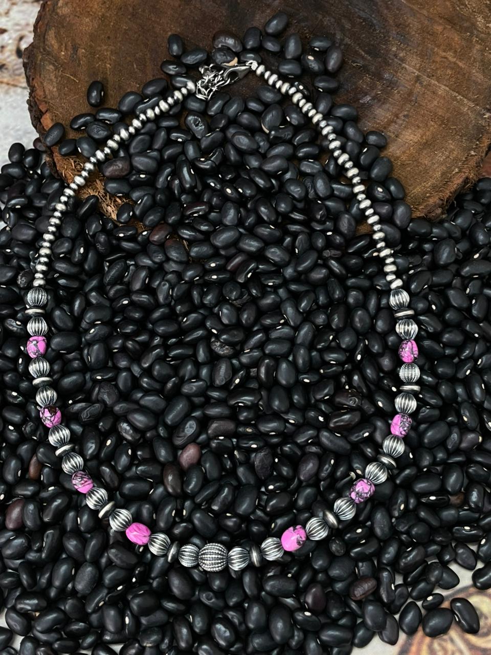 Handmade Sterling Silver Beaded Cherry Blossom Necklace "Signed Nizhoni" (LL9)