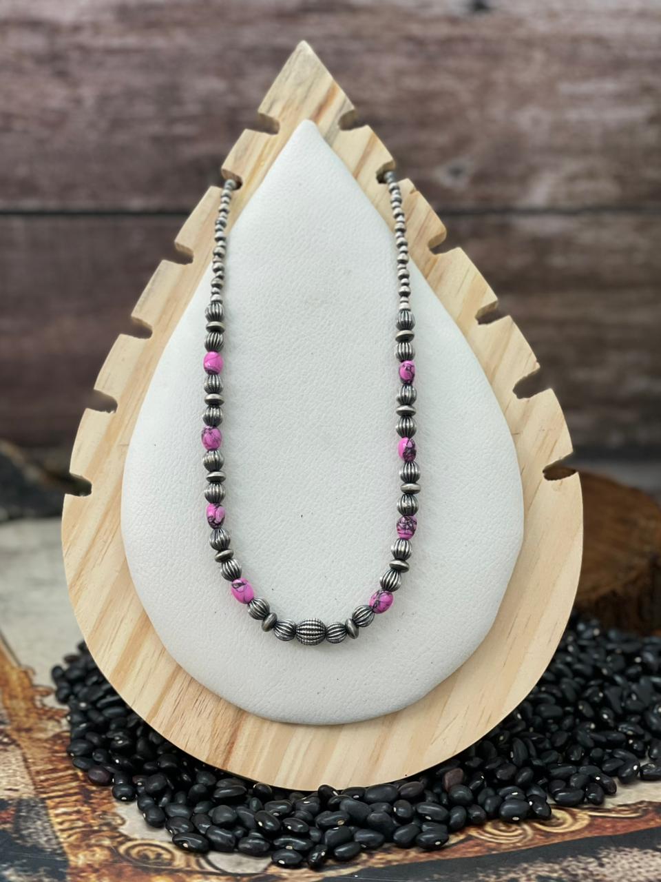 Handmade Sterling Silver Beaded Cherry Blossom Necklace "Signed Nizhoni" (LL9)