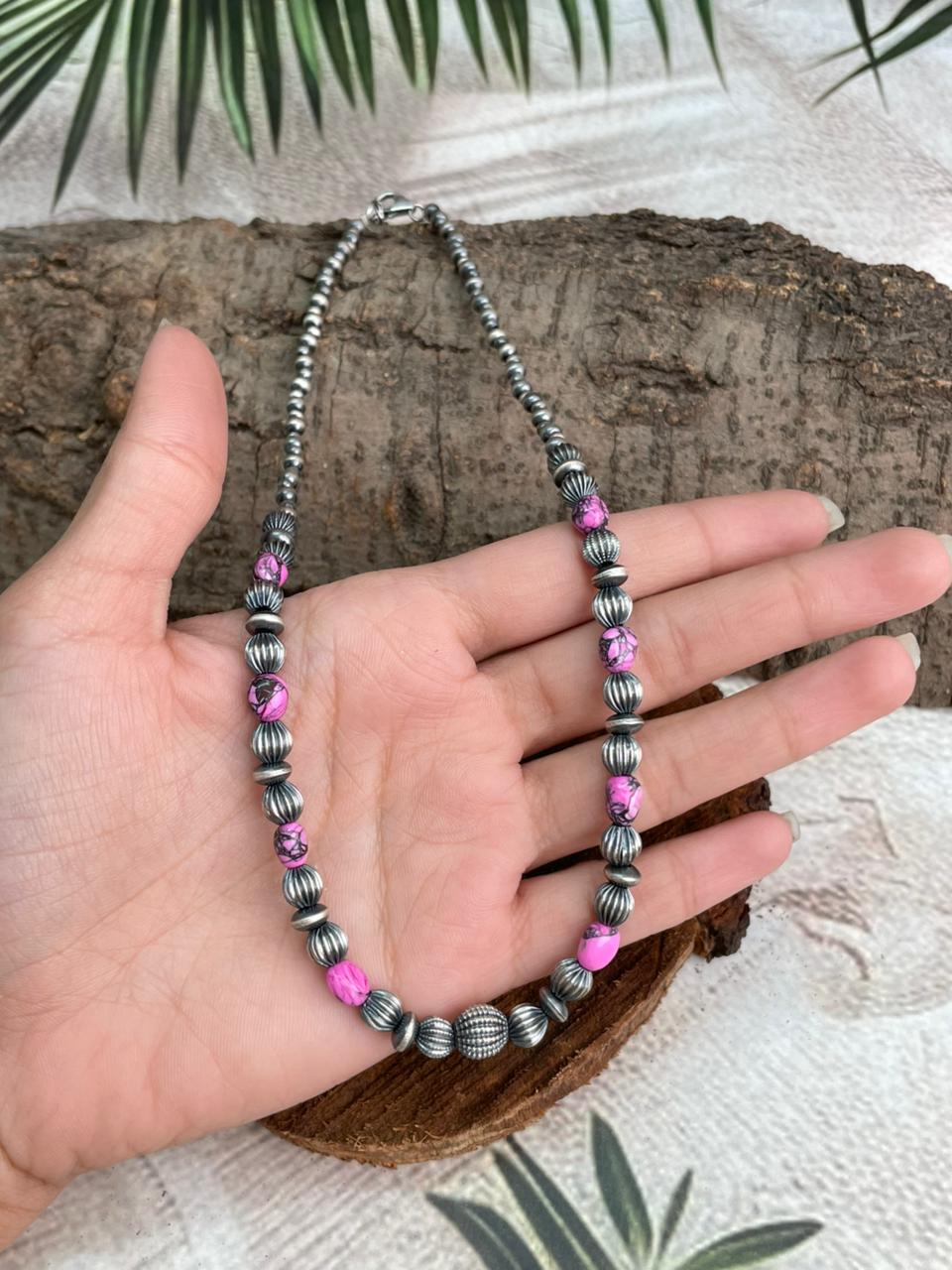 Handmade Sterling Silver Beaded Cherry Blossom Necklace "Signed Nizhoni" (LL9)