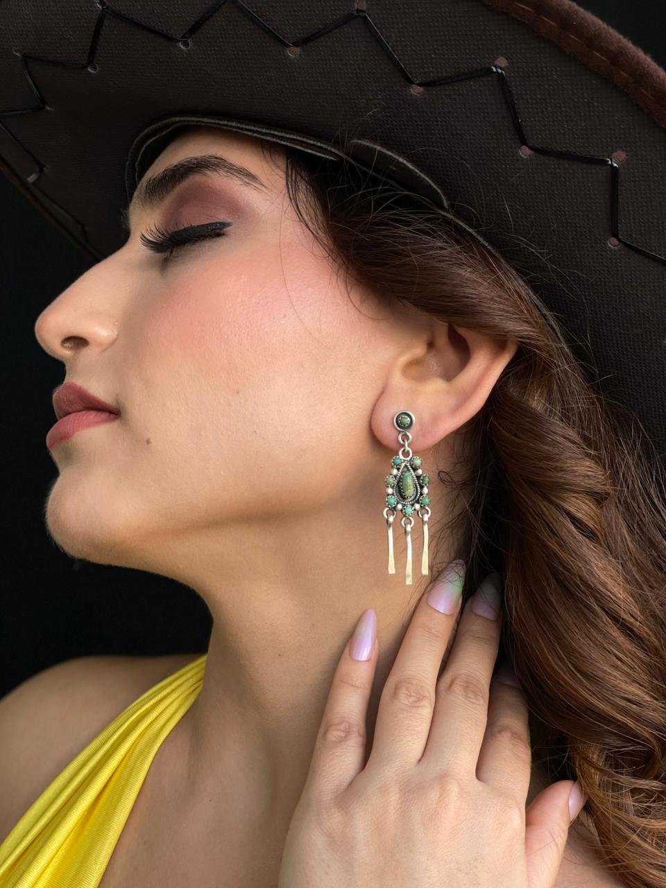 Handmade Sterling Silver Kingman Turquoise Hook Dangle Earrings "Signed Nizhoni"