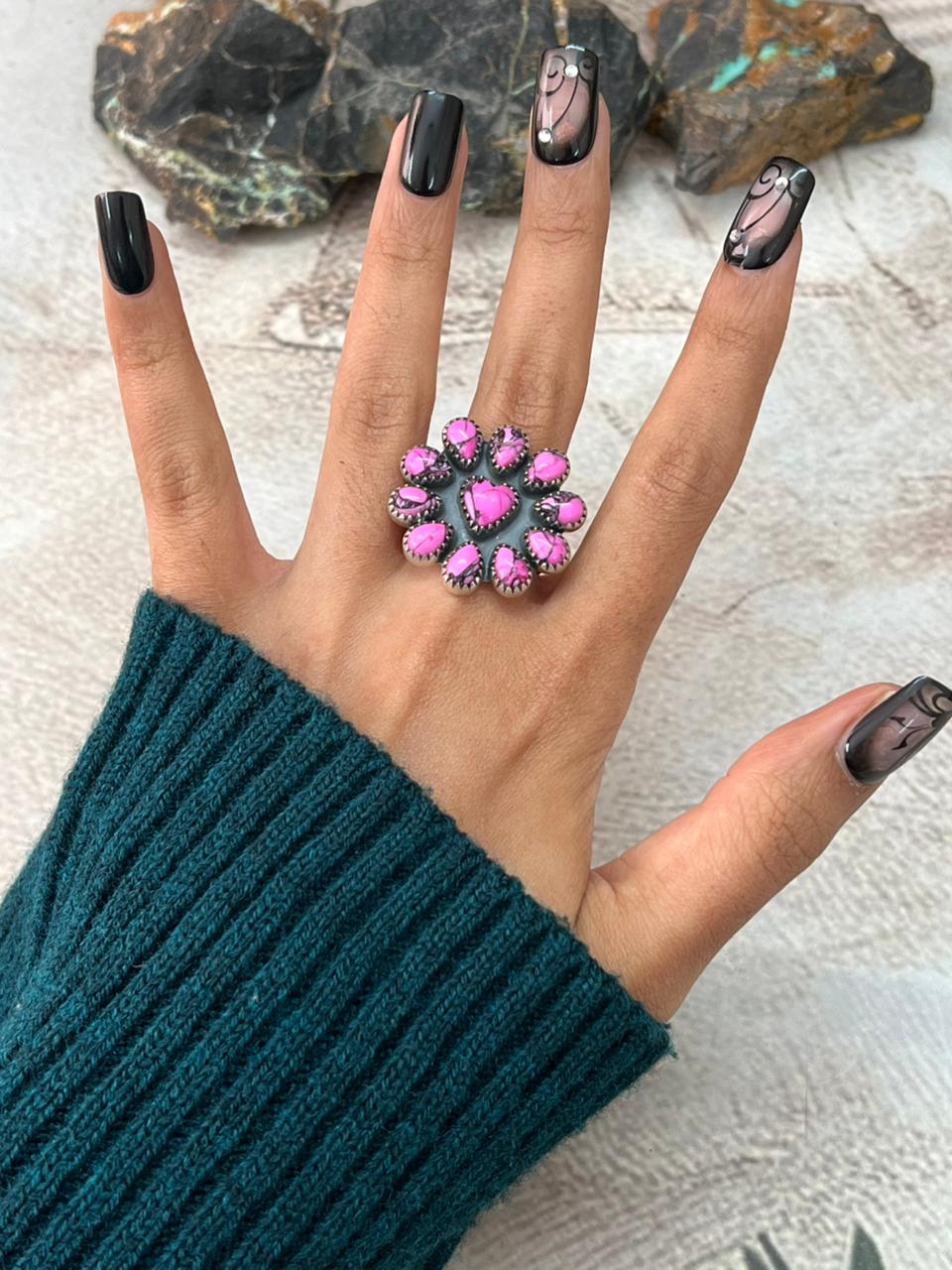 Handmade Sterling Silver Cherry Blossom Adjustable Ring "Signed Nizhoni"