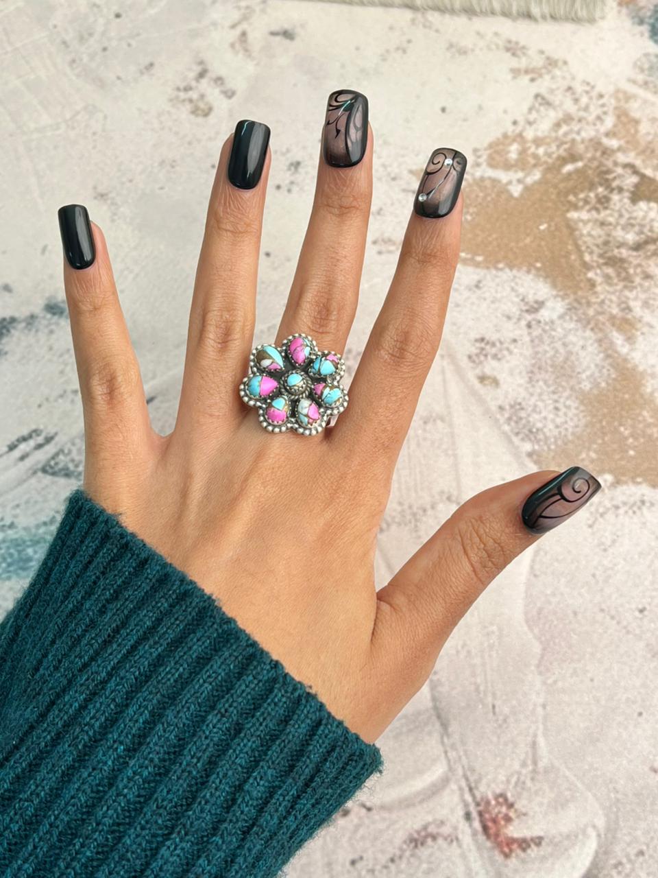 Handmade Sterling Silver Cotton Candy Adjustable Ring "Signed Nizhoni"