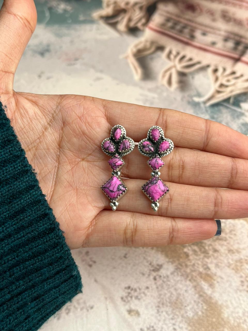 Handmade Sterling Silver Cherry Blossom Post Earrings "Signed Nizhoni"