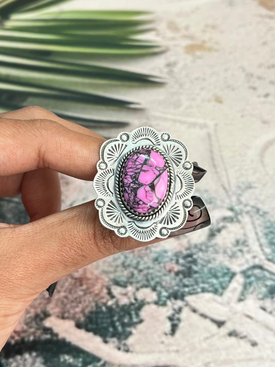 Handmade Sterling Silver Cherry Blossom Adjustable Ring "Signed Nizhoni"