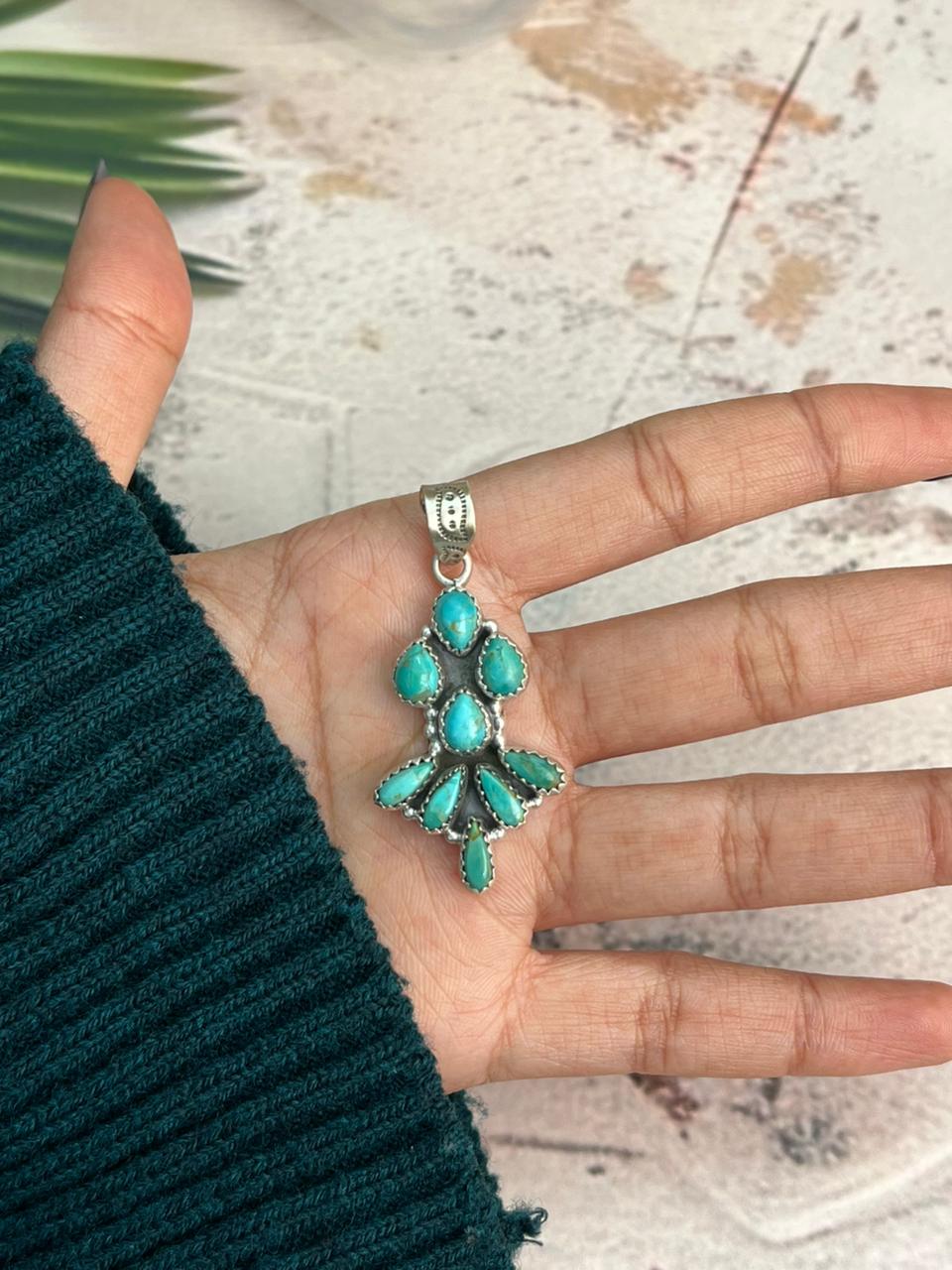 Handmade Sterling Silver Kingman Turquoise Pendant "Signed Nizhoni"