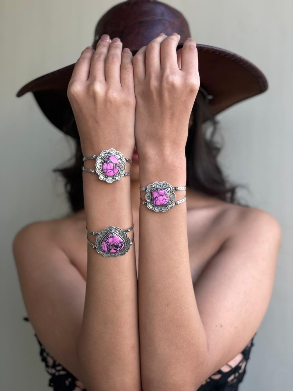 Handmade Sterling Silver Cherry Blossom Cuff Bracelet "Signed Nizhoni"