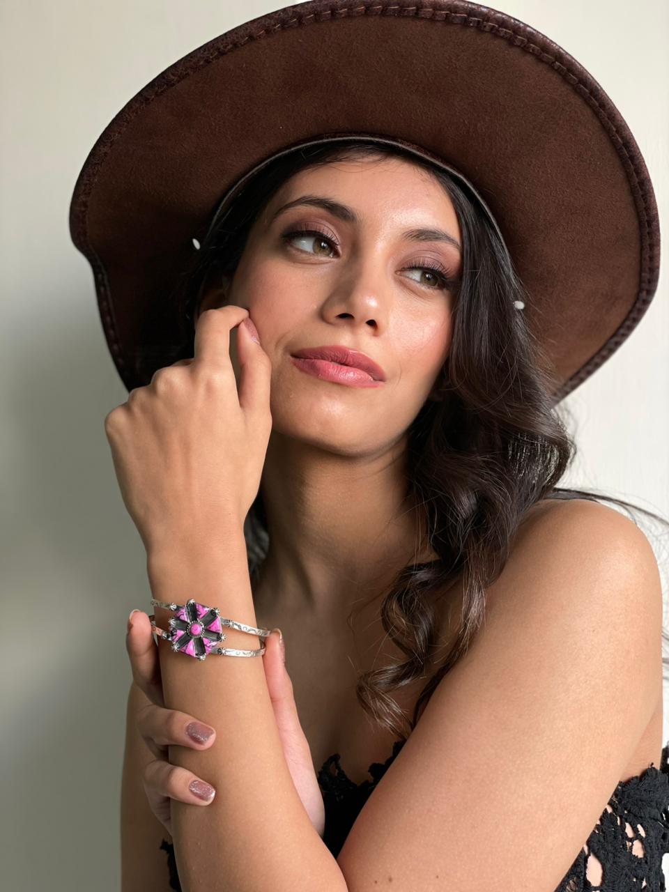 Handmade Sterling Silver Cherry Blossom Cuff Bracelet "Signed Nizhoni"