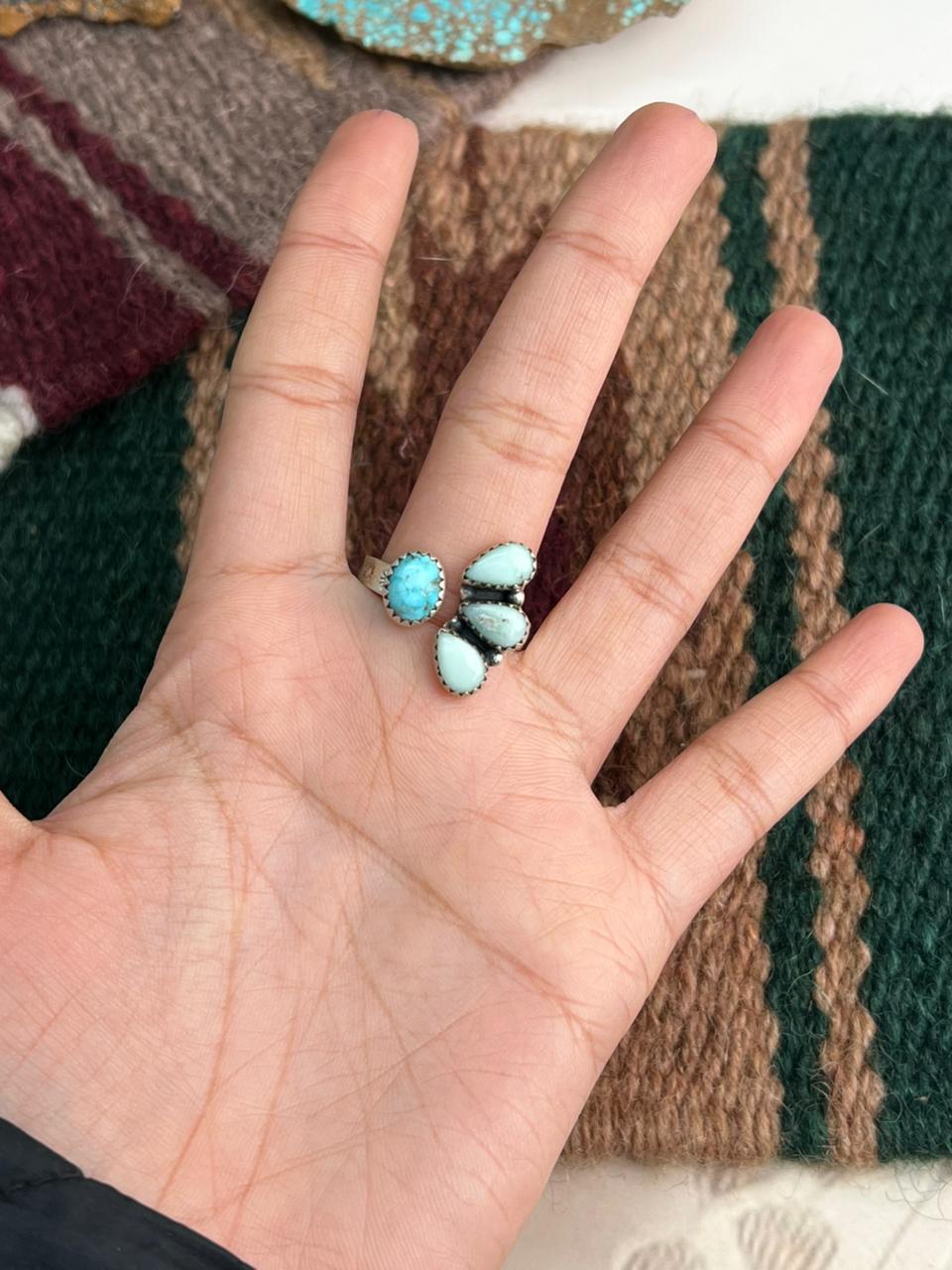 Handmade Sterling Silver White Water with Paloma Adjustable Ring "Signed Nizhoni"