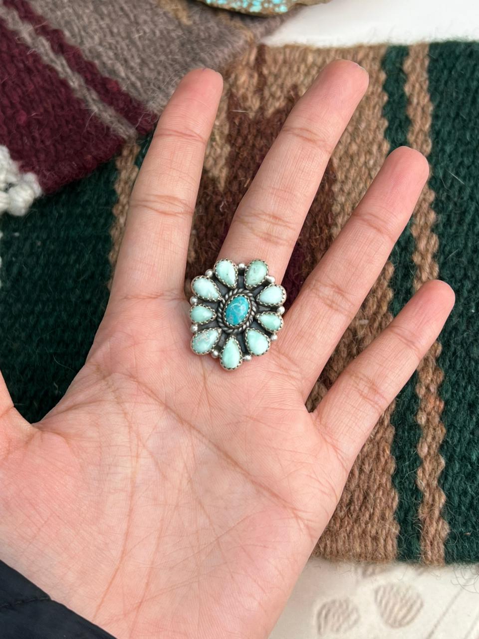 Handmade Sterling Silver White Water with Paloma Adjustable Ring "Signed Nizhoni"