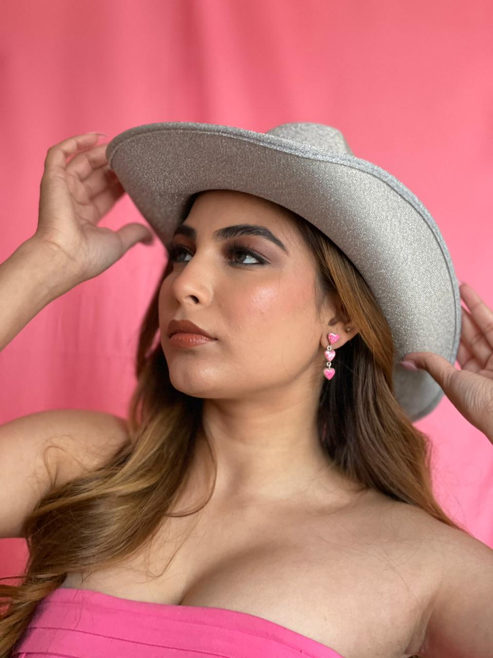 Handmade Sterling Silver Hot Pink Heart Post Dangle Earrings "Signed Nizhoni"