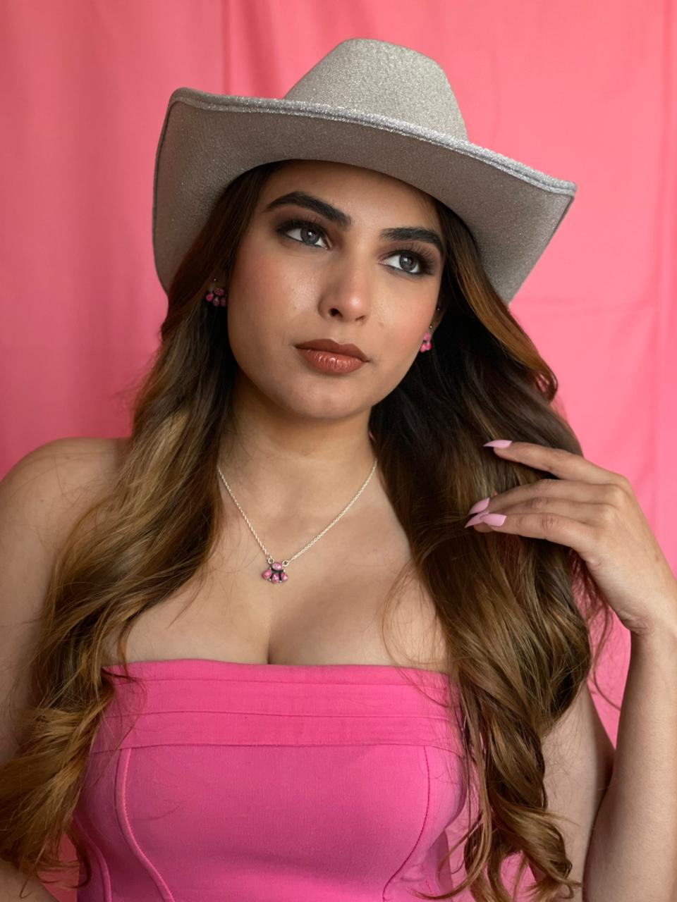 Handmade Sterling Silver Hot Pink Heart Necklace Earrings Set "Signed Nizhoni"