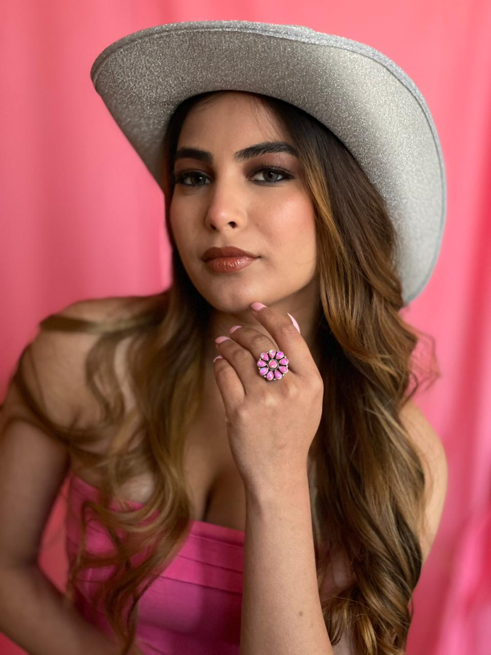 Handmade Sterling Silver Hot Pink Adjustable Ring "Signed Nizhoni"