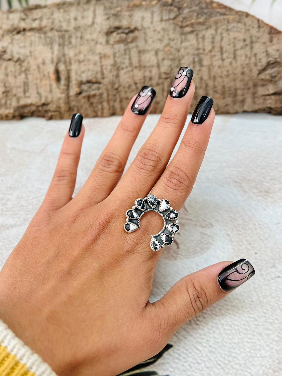 Handmade Sterling Silver White Buffalo Adjustable Ring "Signed Nizhoni"