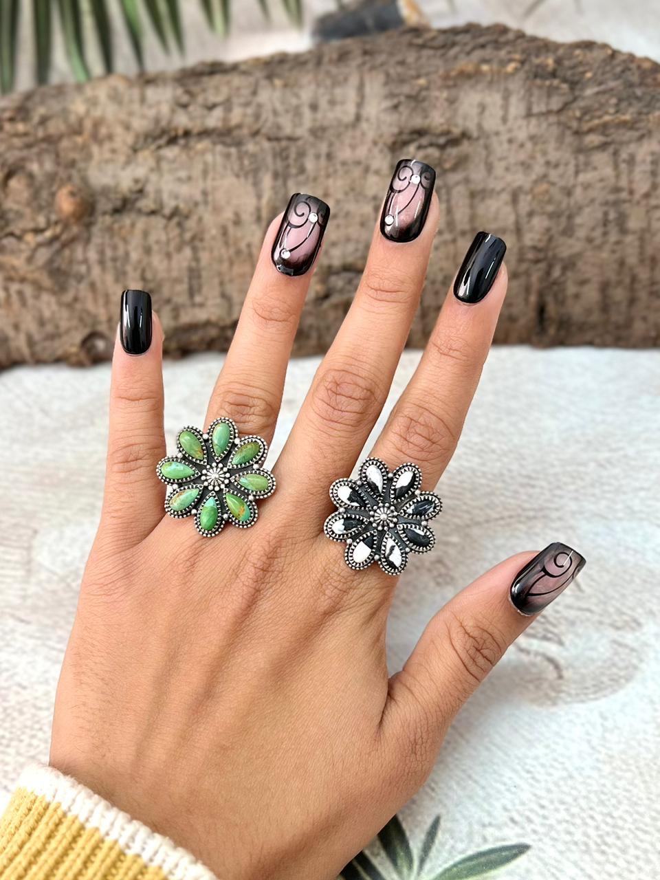 Handmade Sterling Silver Kingman, White Buffalo Adjustable Ring "Signed Nizhoni"