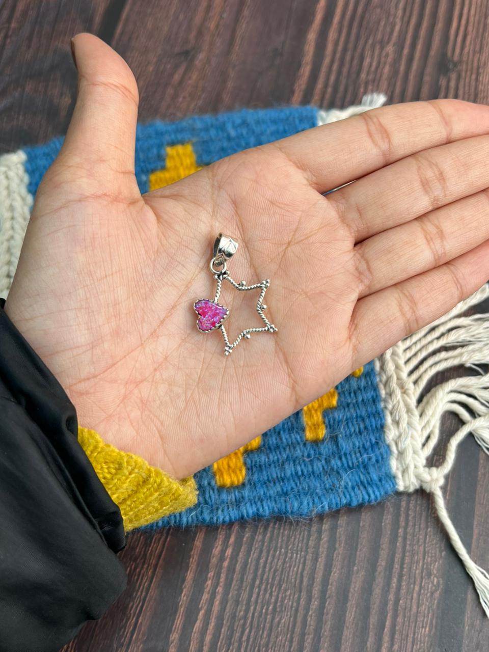 "Heart Collection" Handmade Sterling Silver Hot Pink Pendant "Signed Nizhoni"