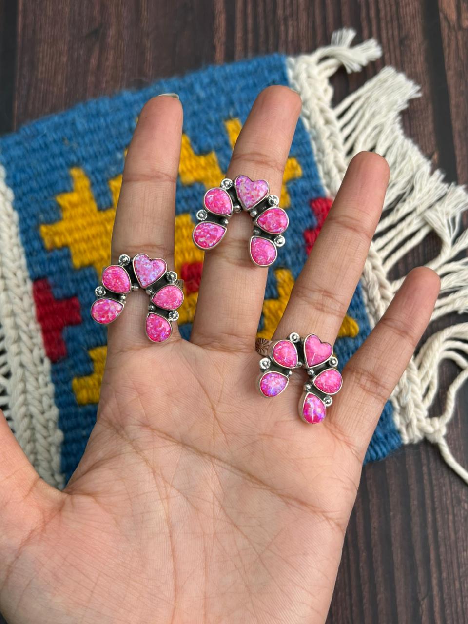 "Heart Collection" Handmade Sterling Silver Hot Pink Adjustable Ring "Signed Nizhoni"