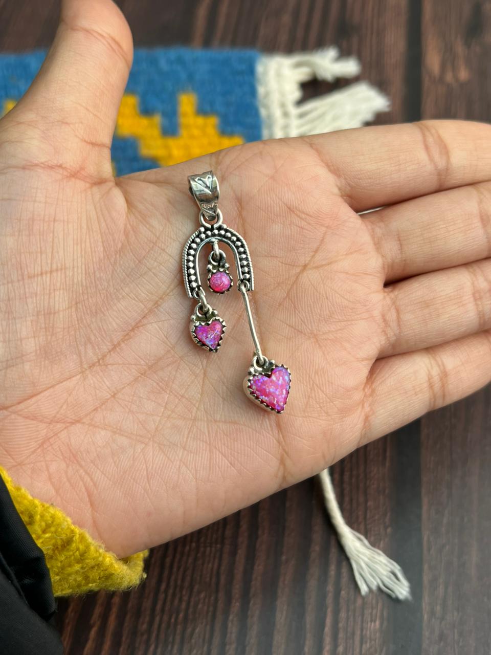 "Heart Collection" Handmade Sterling Silver Hot Pink Pendant "Signed Nizhoni"