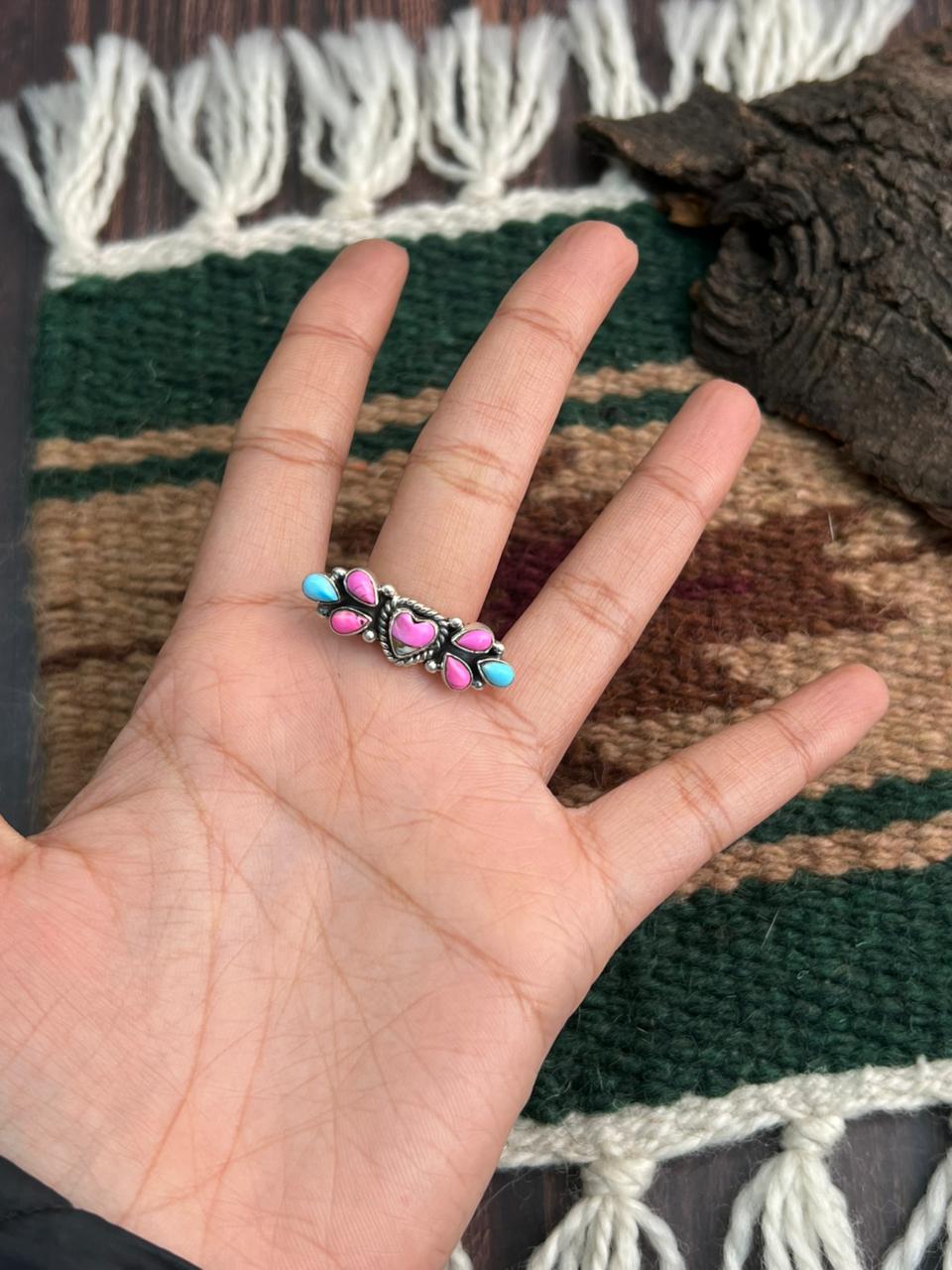 "Heart Collection" Handmade Sterling Silver Cotton Candy Adjustable Ring "Signed Nizhoni"