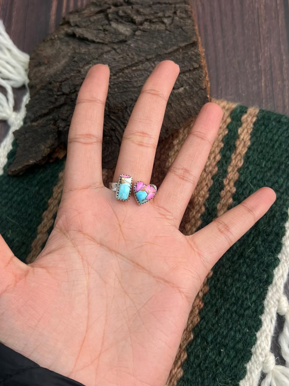 "Heart Collection" Handmade Sterling Silver Cotton Candy Adjustable Ring "Signed Nizhoni"