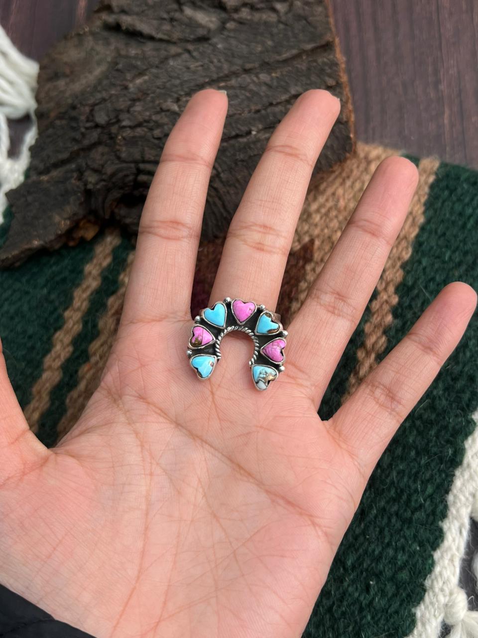 "Heart Collection" Handmade Sterling Silver Cotton Candy Adjustable Ring "Signed Nizhoni"