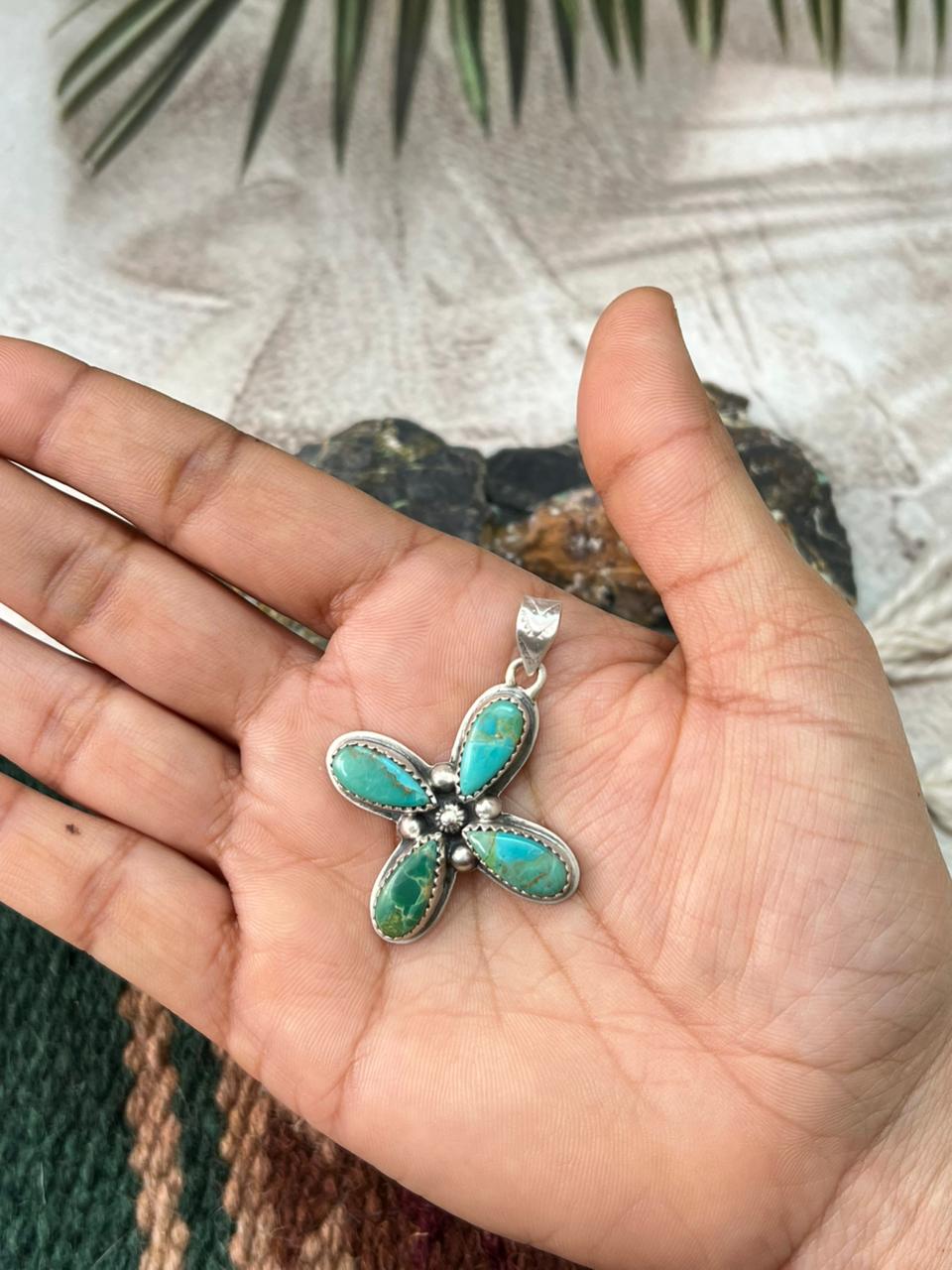 Handmade Sterling Silver Kingman Turquoise Pendant "Signed Nizhoni"