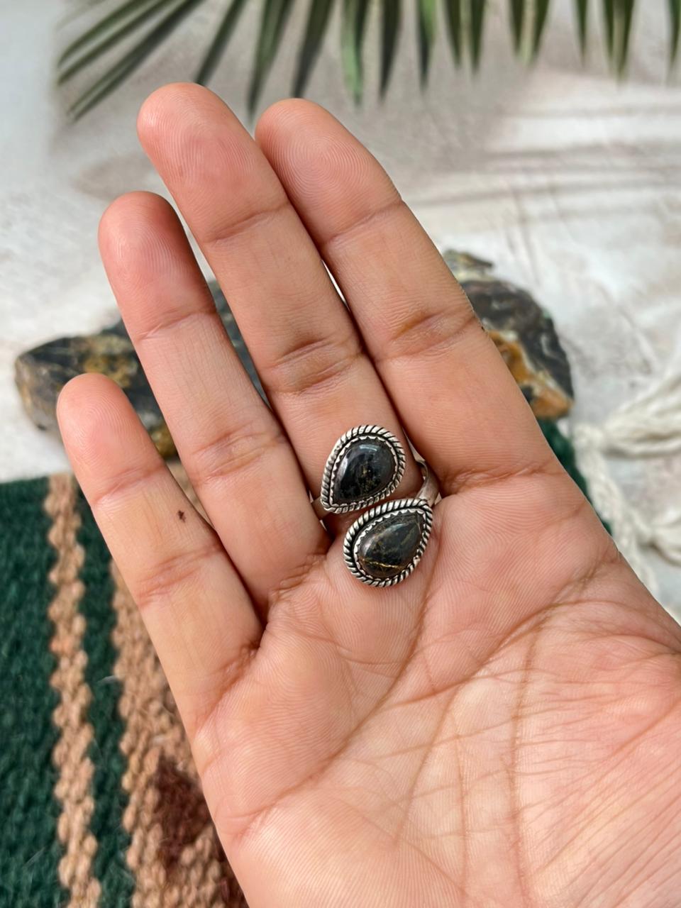 Handmade Sterling Silver Blackjack Turquoise Adjustable Ring " Signed Nizhoni"