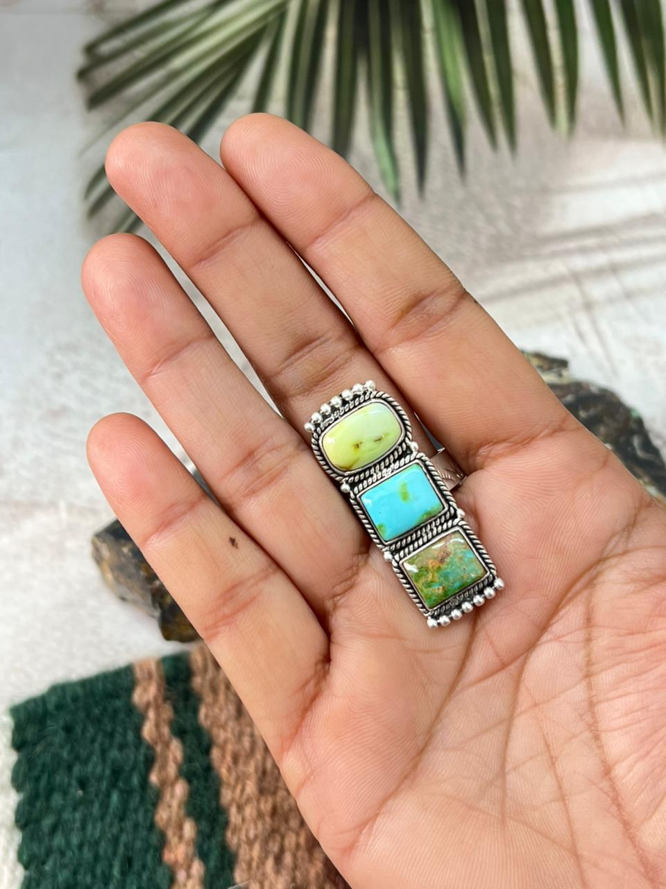 Handmade Sterling Silver Palomino with White Water, Sonoran Adjustable Ring " Signed Nizhoni"