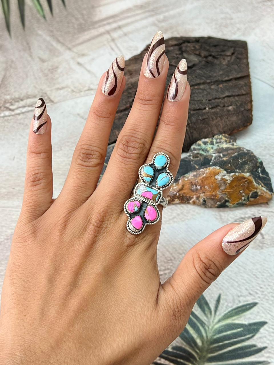 Handmade Sterling Silver Cotton Candy Adjustable Ring " Signed Nizhoni"