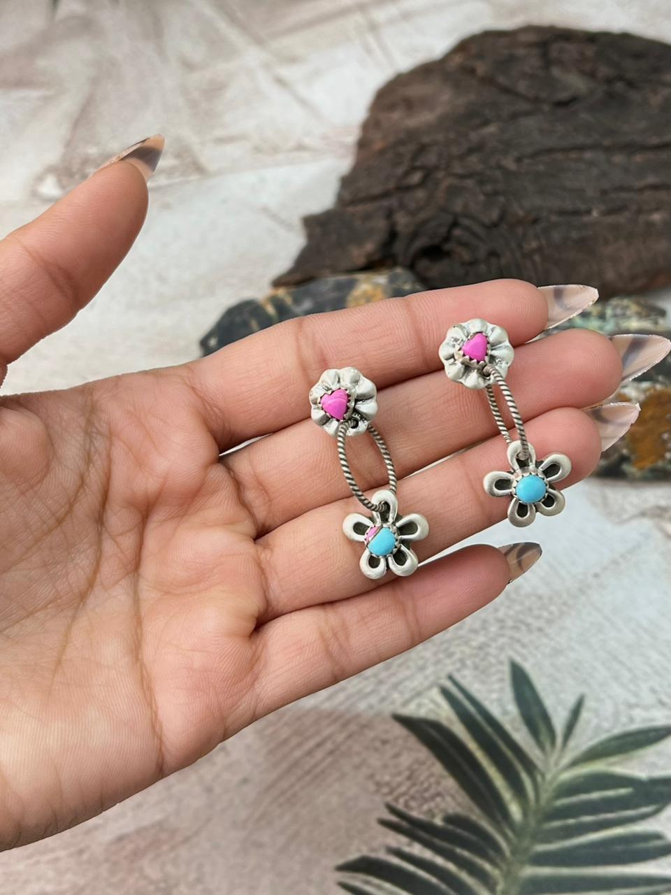 Handmade Sterling Silver Cotton Candy Post Dangle Earrings "Signed Nizhoni"