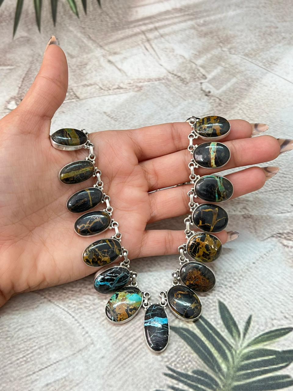 Handmade Sterling Silver Blackjack Turquoise Necklace "Signed Nizhoni"