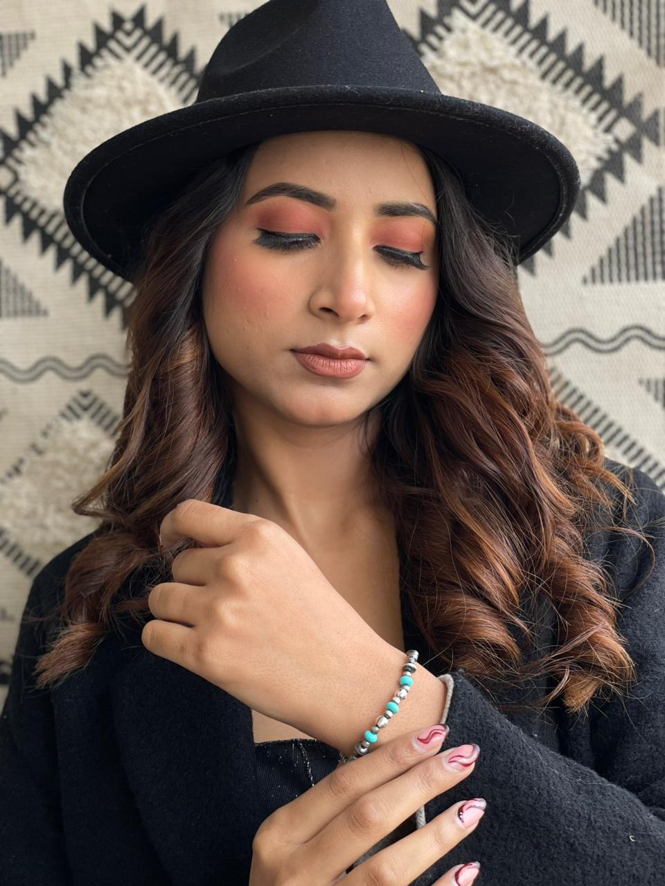 Handmade Sterling Silver Beaded Kingman Turquoise Bracelet