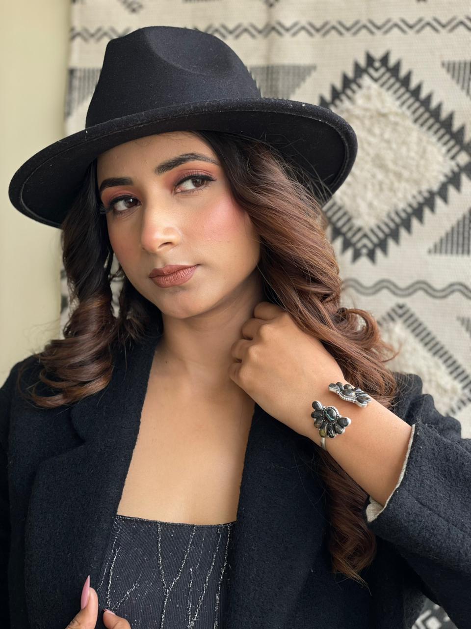 Handmade Sterling Silver Blackjack Turquoise Cuff Bracelet "Signed Nizhoni"