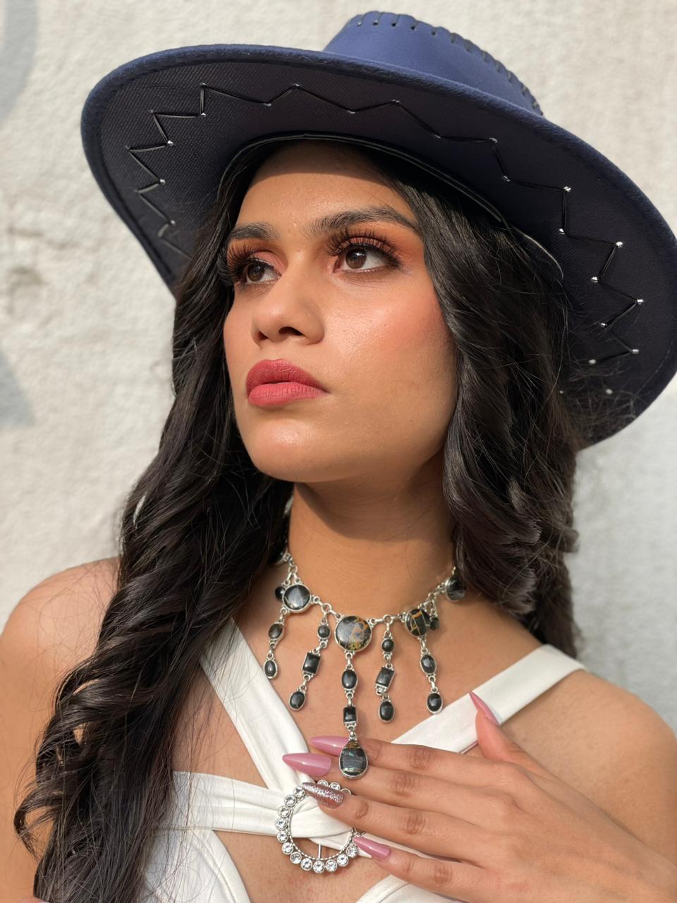 Handmade Sterling Silver Blackjack Turquoise Choker Necklace "Signed Nizhoni"