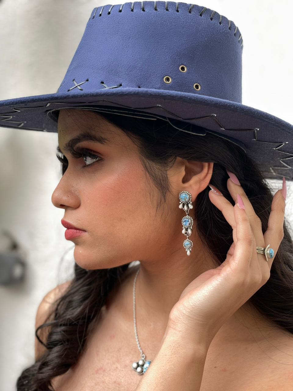 Handmade Sterling Silver Golden Hills with White Collection Post Dangle Earrings "Signed Nizhoni"