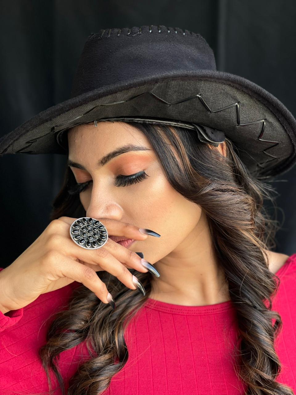 Handmade Sterling Silver Black Onyx Adjustable Ring "Signed Nizhoni"