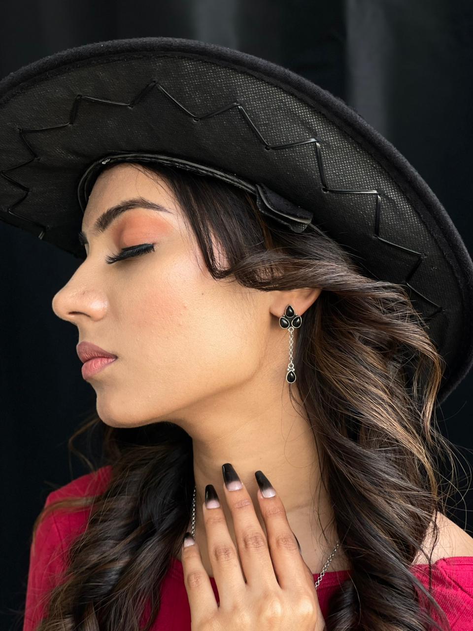 Handmade Sterling Silver Black Onyx Post Dangle Earrings "Signed Nizhoni"