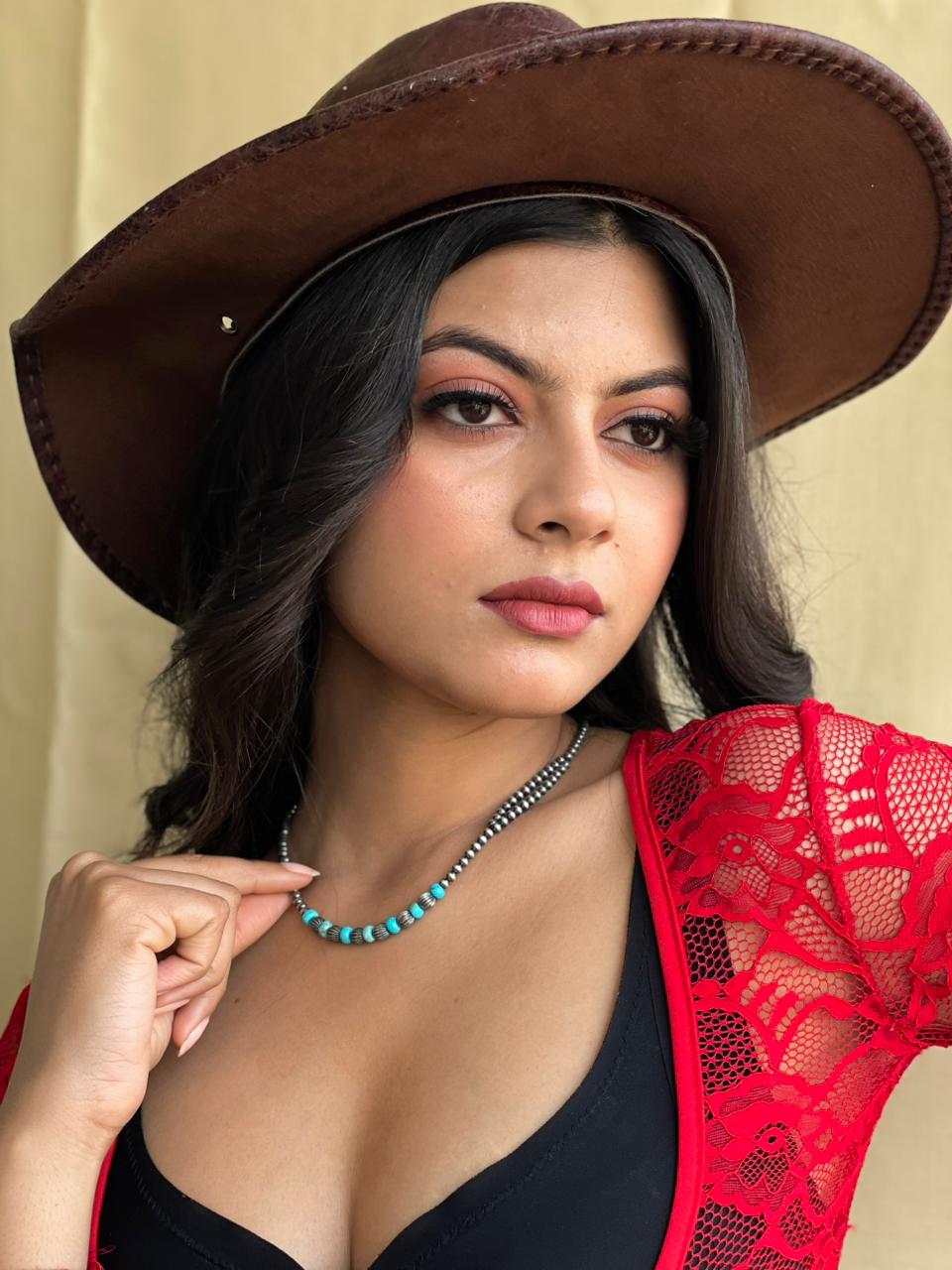 Handmade Sterling Silver Kingman Turquoise Beaded Necklace "Signed Nizhoni"