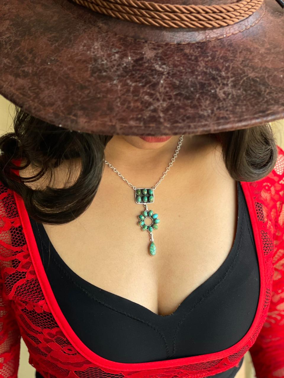 Handmade Sterling Silver Kingman Turquoise Necklace "Signed Nizhoni"