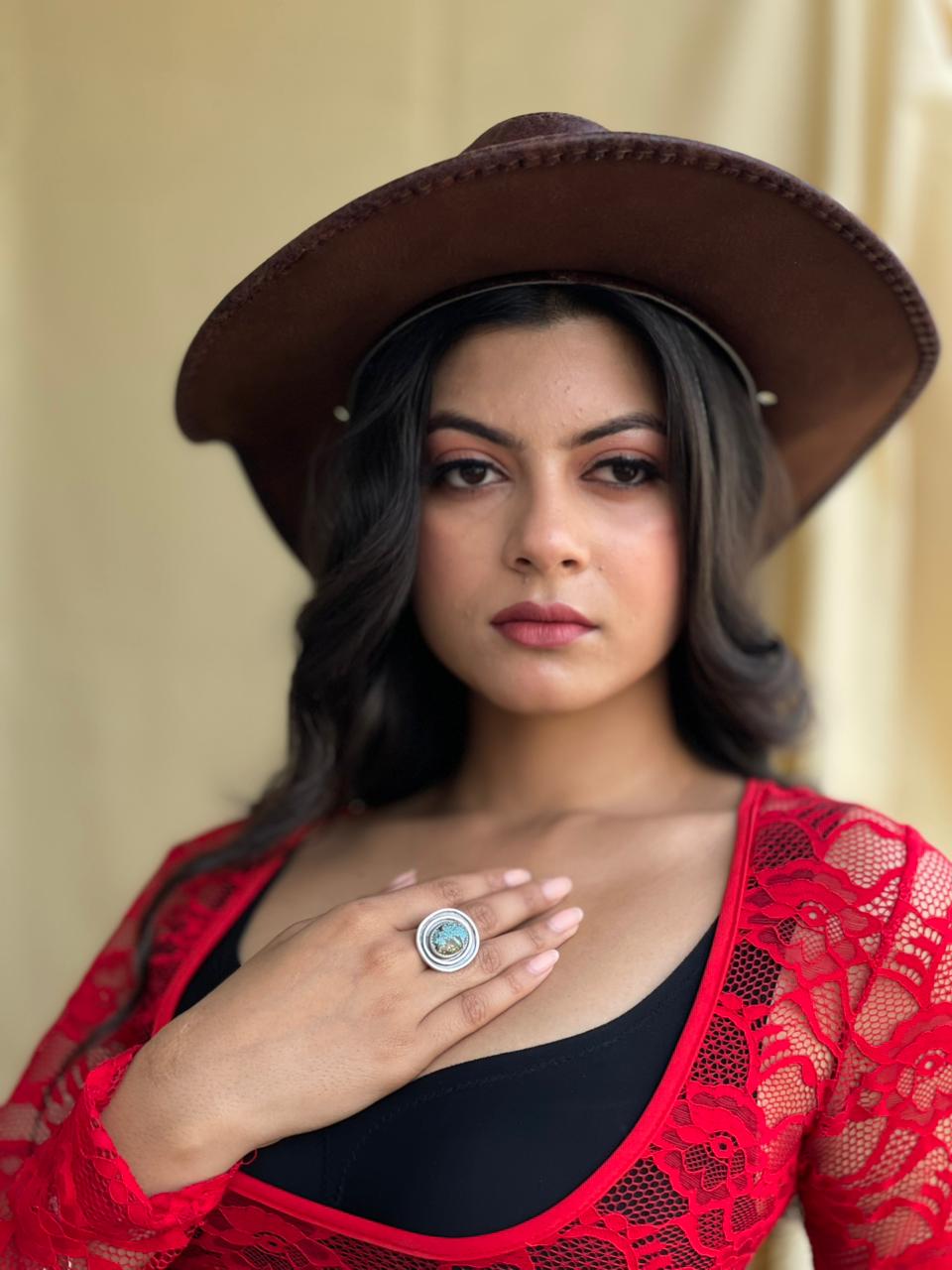 Handmade Sterling Silver Number 8 Turquoise Adjusatble Ring "Signed Nizhoni"