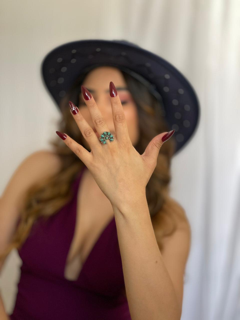 Handmade Sterling Silver Kingman Turquoise Adjustable Ring "Signed Nizhoni"