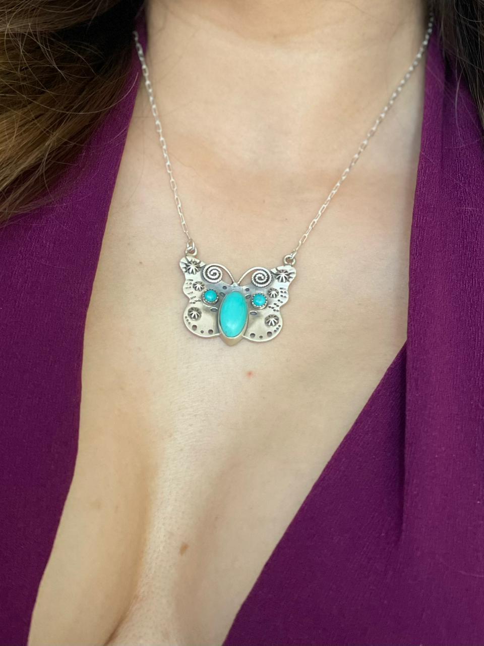 Handmade Sterling Silver Kingman Turquoise Necklace "Signed Nizhoni"