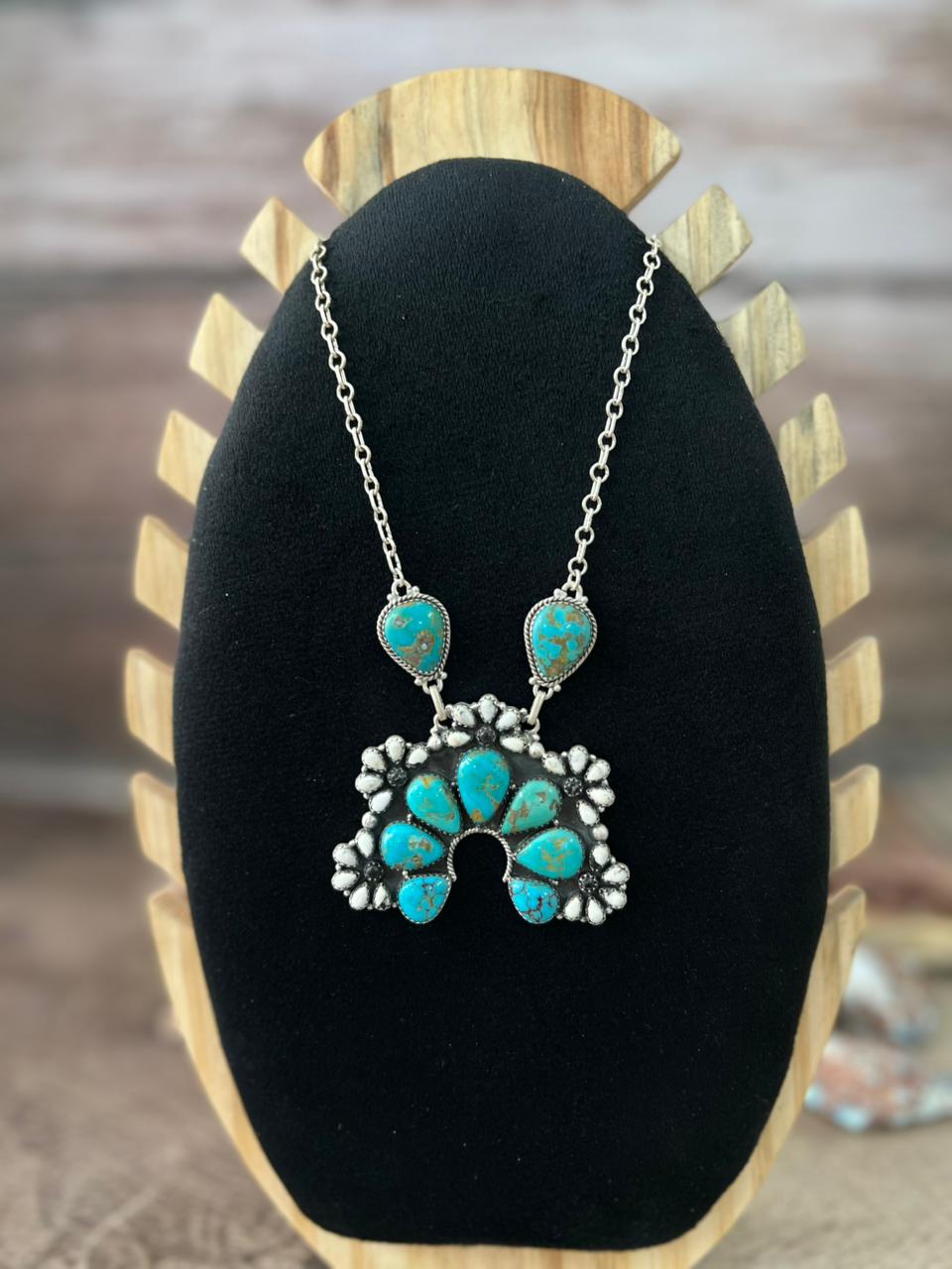 Handmade Sterling Silver Santa Maria with White Buffalo Naja Necklace "Signed Nizhoni"