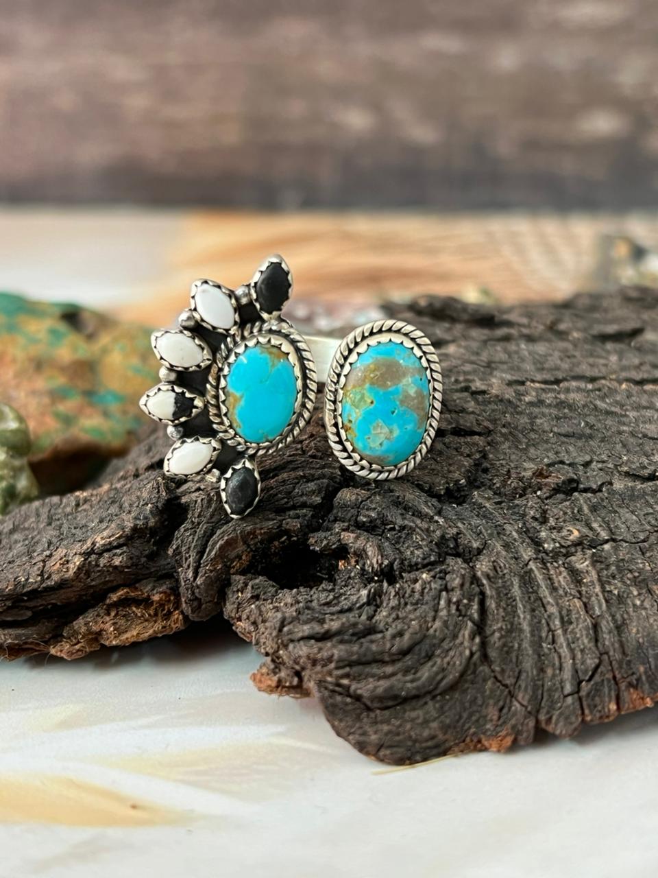 Handmade Sterling Silver Santa Maria with White Buffalo Adjustable Ring "Signed Nizhoni"