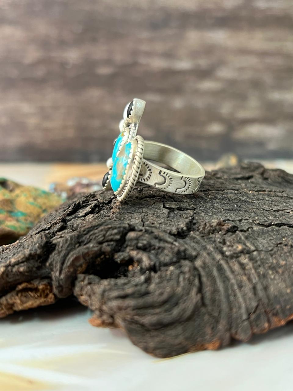 Handmade Sterling Silver Santa Maria with White Buffalo Adjustable Ring "Signed Nizhoni"